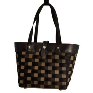 Longaberger 2007 To Go Purse Tote Basket Brown Black Leather Wood Nylon Signed